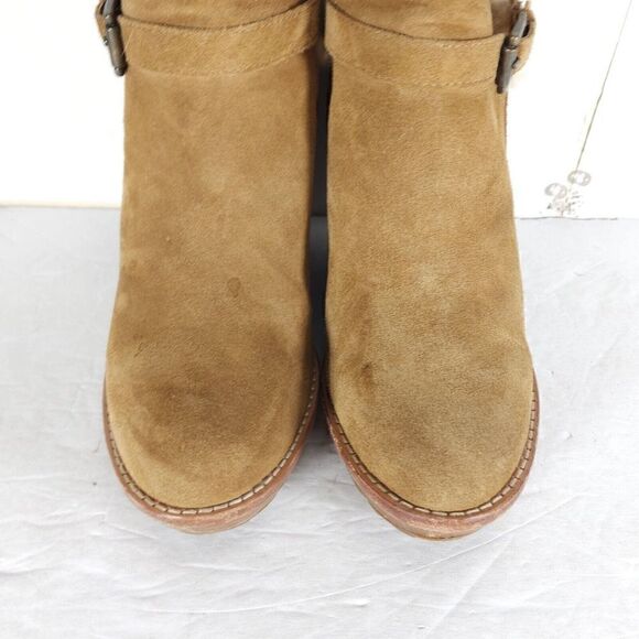 UGG Women's Anais US9 Chestnut Suede Sheepskin Wedge Shearling Boots Booties - Picture 5 of 14